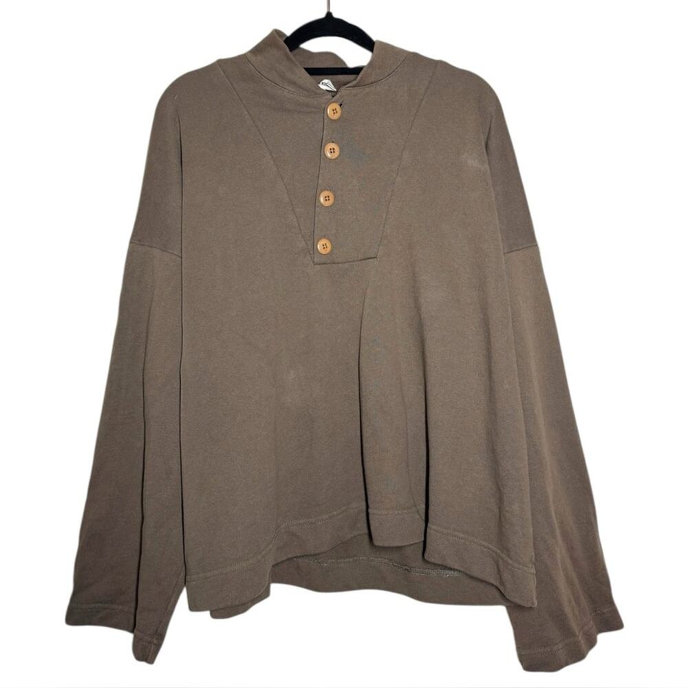 Ilana Kohn Taupe Brown Relaxed Button Pullover Ki Sweatshirt - Medium